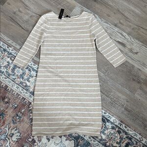 NWT IMNYC 3/4 Sleeve Midi Dress Size XS Striped Tan & White